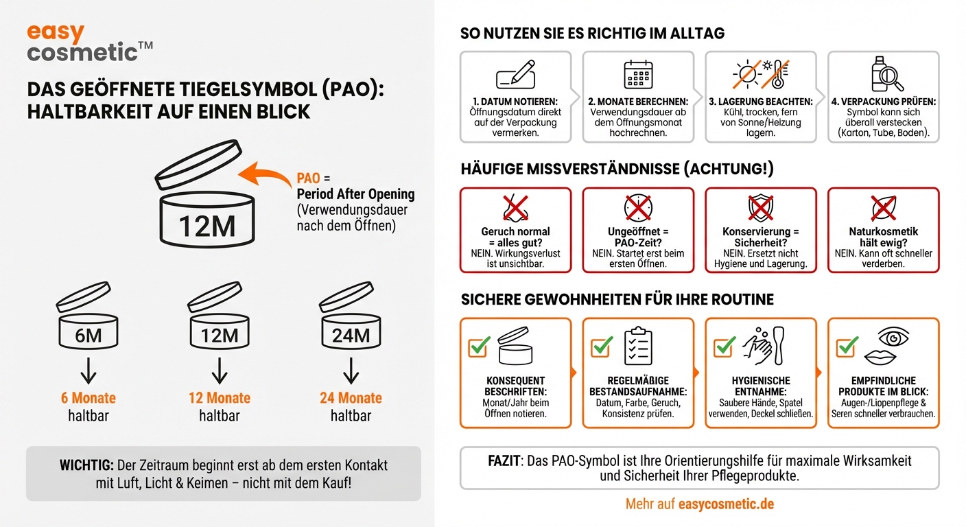 Was bedeutet das geöffnete Tiegelsymbol (PAO) auf Pflegekosmetik und wie lese ich es richtig?