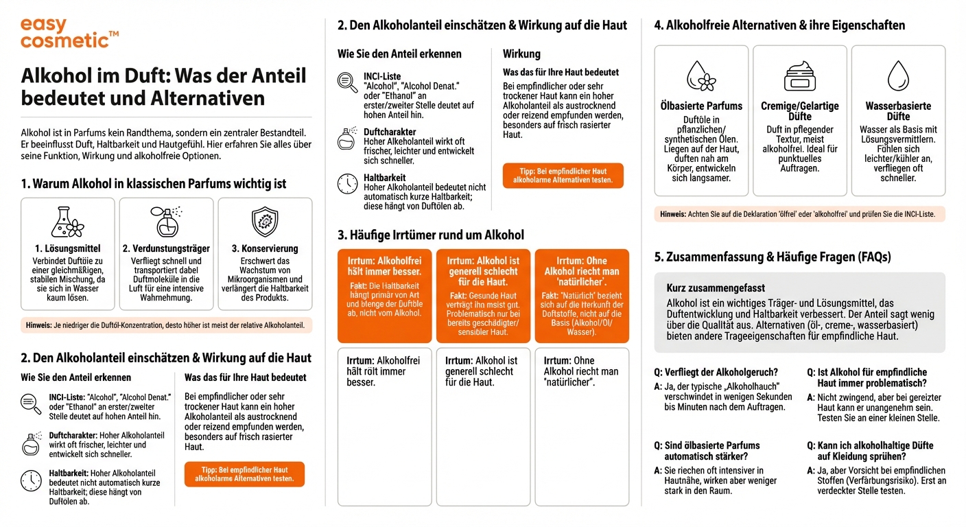 Was bedeutet der Alkoholanteil in Parfums und gibt es auch alkoholfreie Varianten?