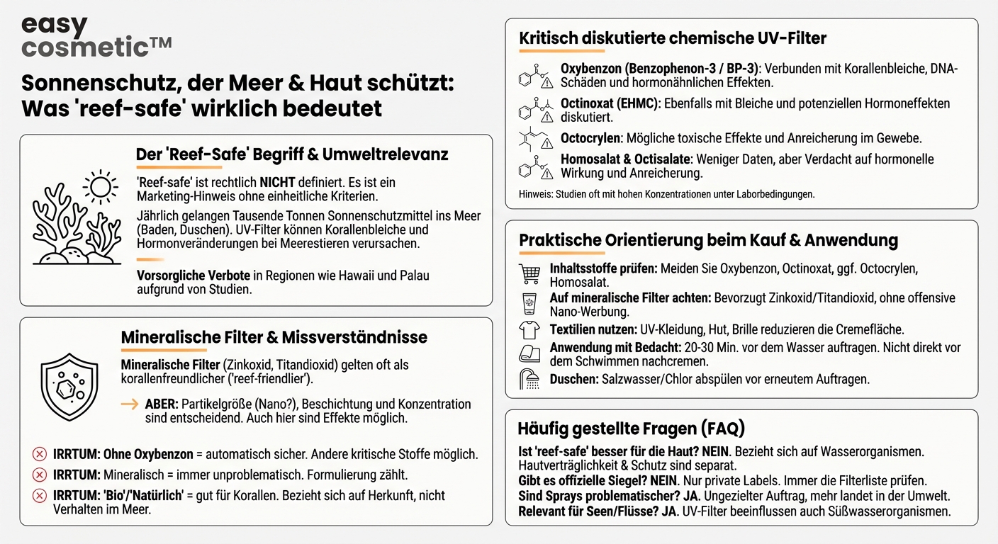 Was bedeutet „reef-safe“ bzw. korallenfreundlicher Sonnenschutz und welche Filter gelten als problematisch für die Umwelt?