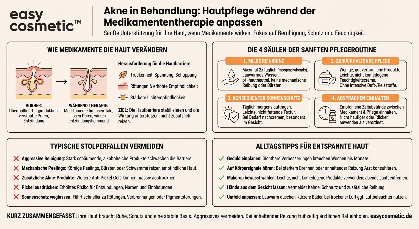 Was ist bei Hautpflege während einer Akne-Therapie mit Medikamenten zu beachten?