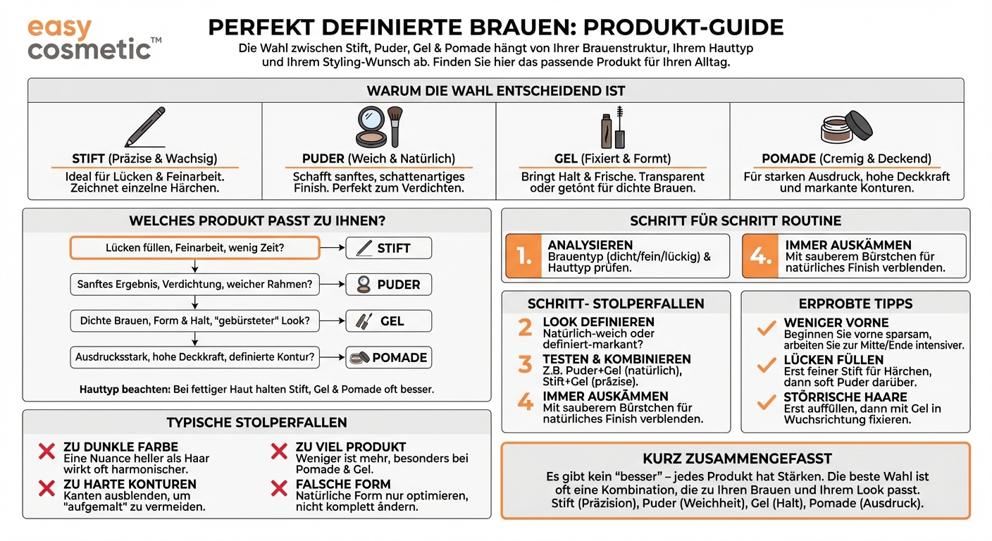 Was ist besser: Augenbrauenstift, Puder, Gel oder Pomade?