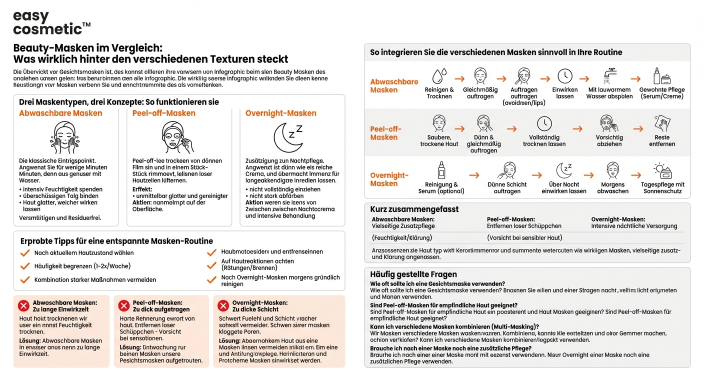 Was ist der Unterschied zwischen abwaschbaren Masken, Peel-off-Masken und Overnight-Masken?