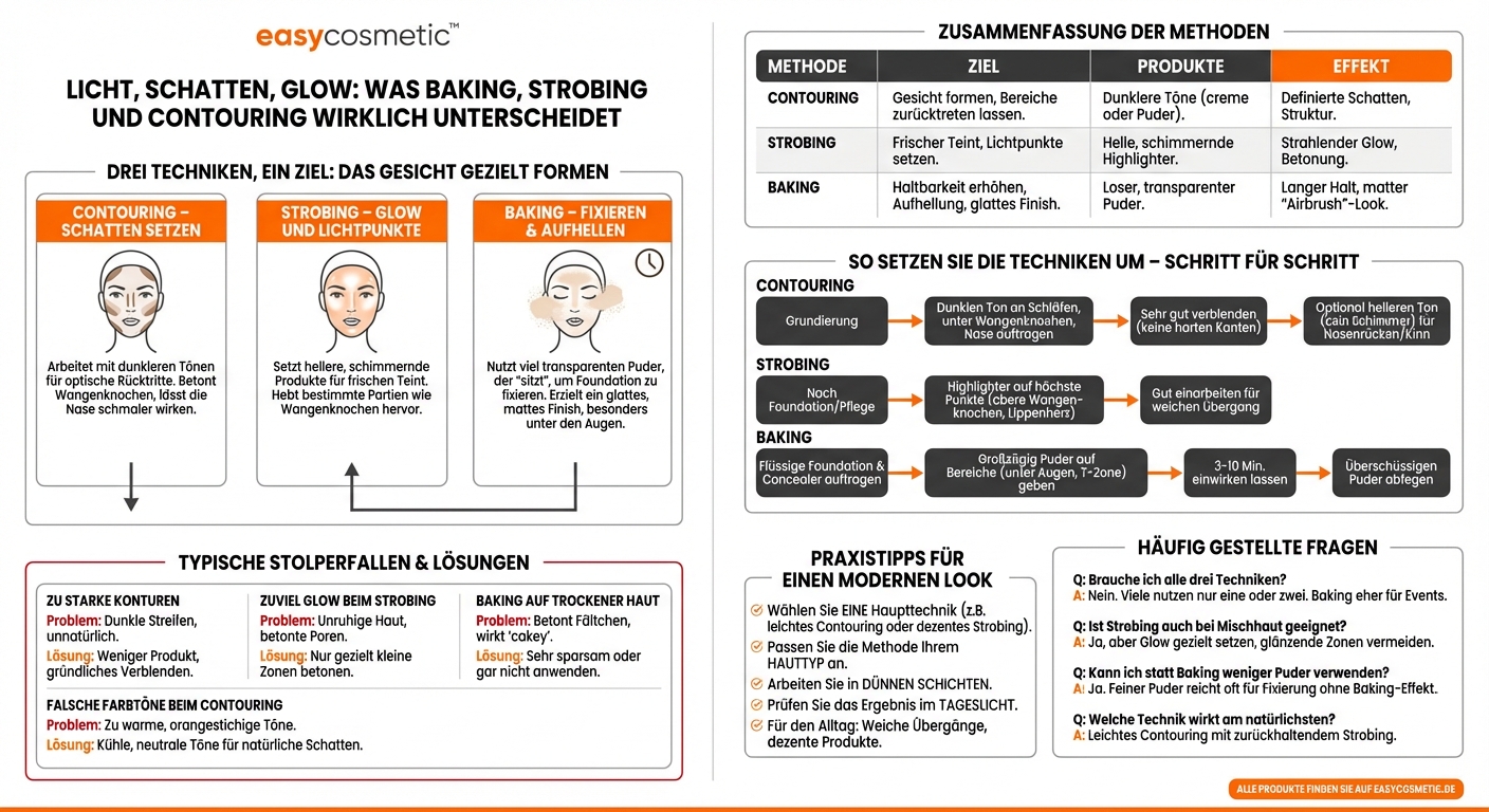 Was ist der Unterschied zwischen Baking, Strobing und Contouring?