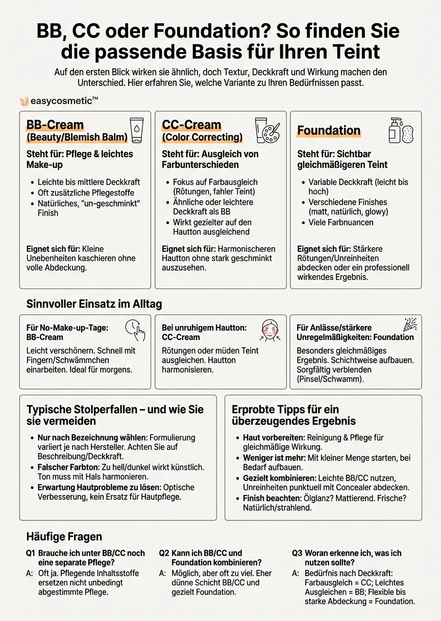 Was ist der Unterschied zwischen BB-Cream, CC-Cream und klassischer Foundation?