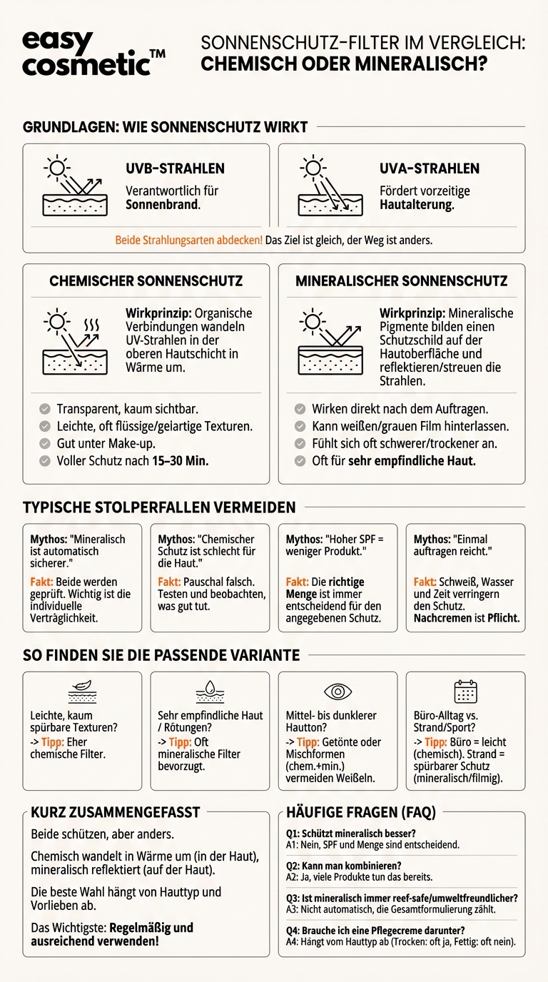 Was ist der Unterschied zwischen chemischem und mineralischem Sonnenschutz?