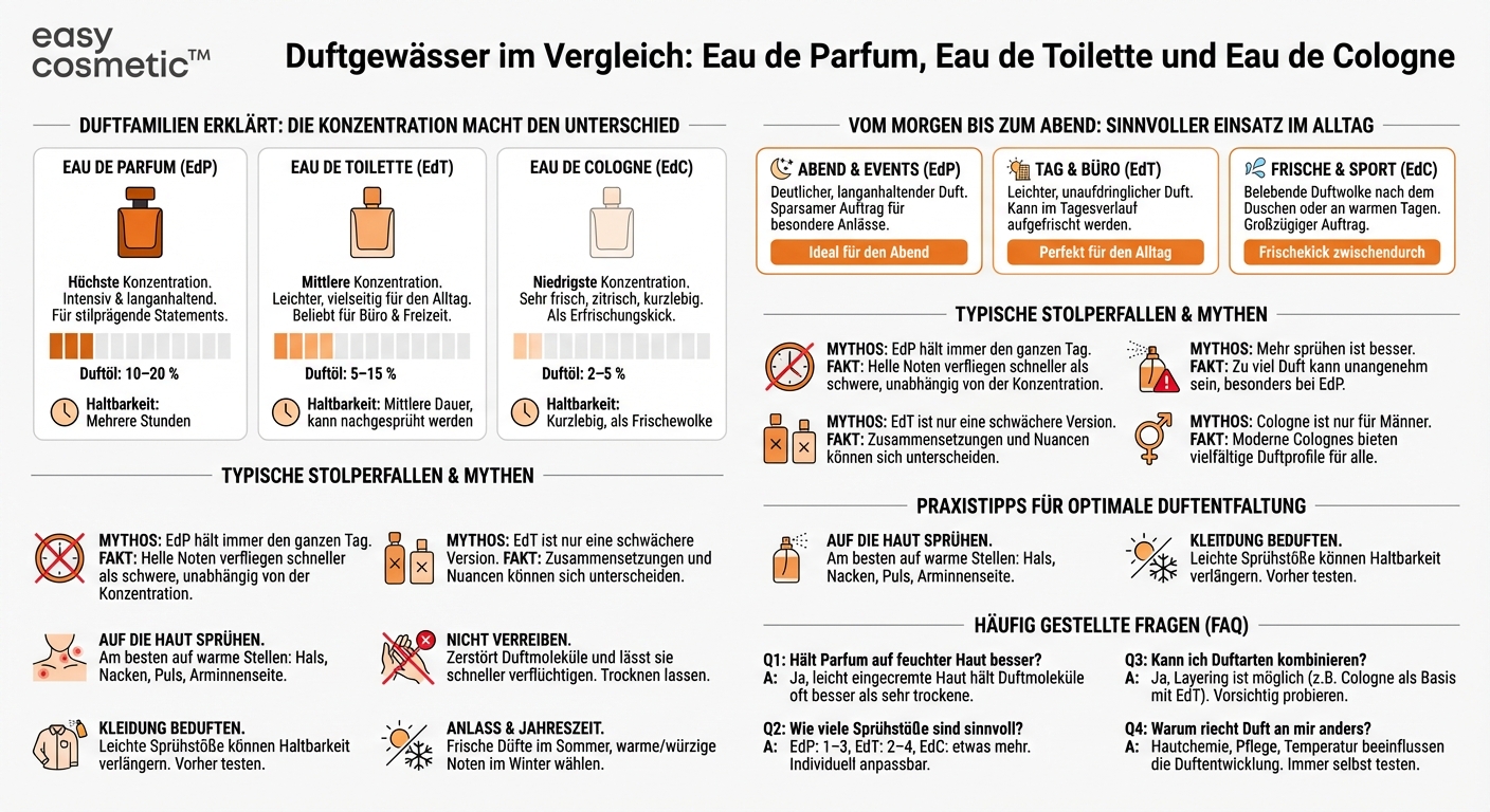 Was ist der Unterschied zwischen Eau de Parfum, Eau de Toilette und Eau de Cologne?