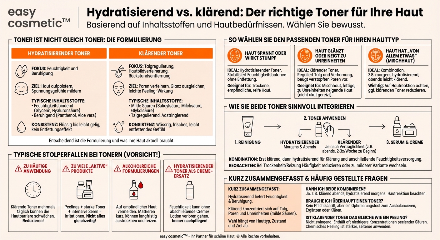 Was ist der Unterschied zwischen einem hydratisierenden Toner und einem klärenden Toner?