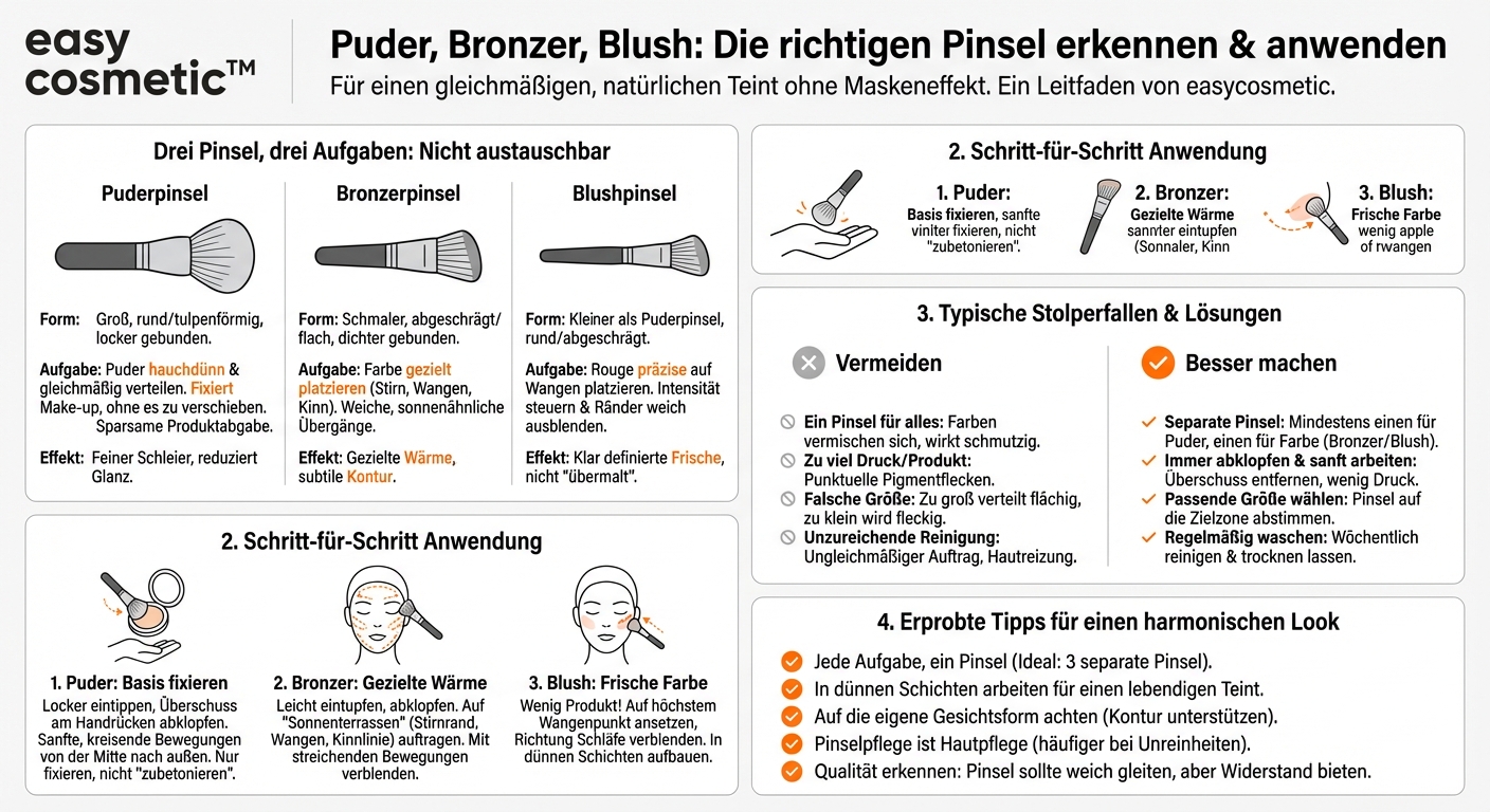 Was ist der Unterschied zwischen einem Puderpinsel, Bronzerpinsel und Blushpinsel?