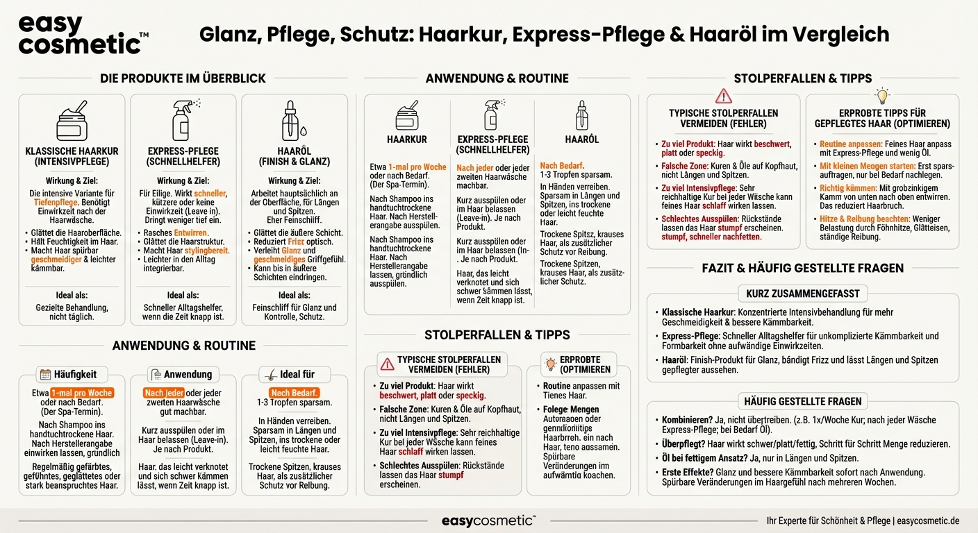 Was ist der Unterschied zwischen einer klassischen Haarkur, einer Express-Pflege und einem Haaröl?