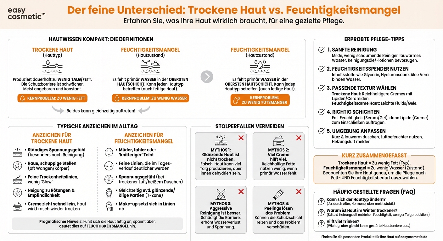 Was ist der Unterschied zwischen Feuchtigkeitsmangel und trockener Haut?