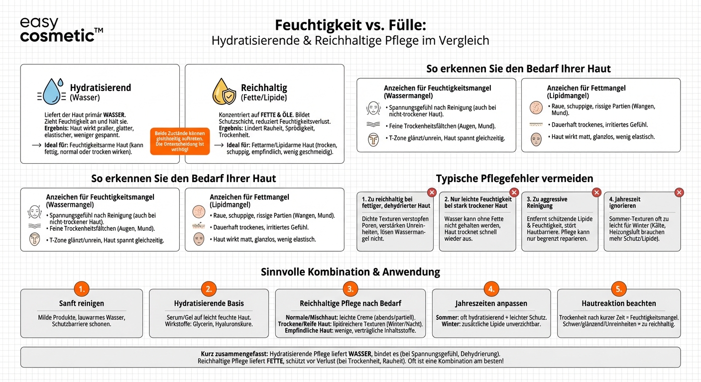 Was ist der Unterschied zwischen hydratisierender und reichhaltiger Pflege?