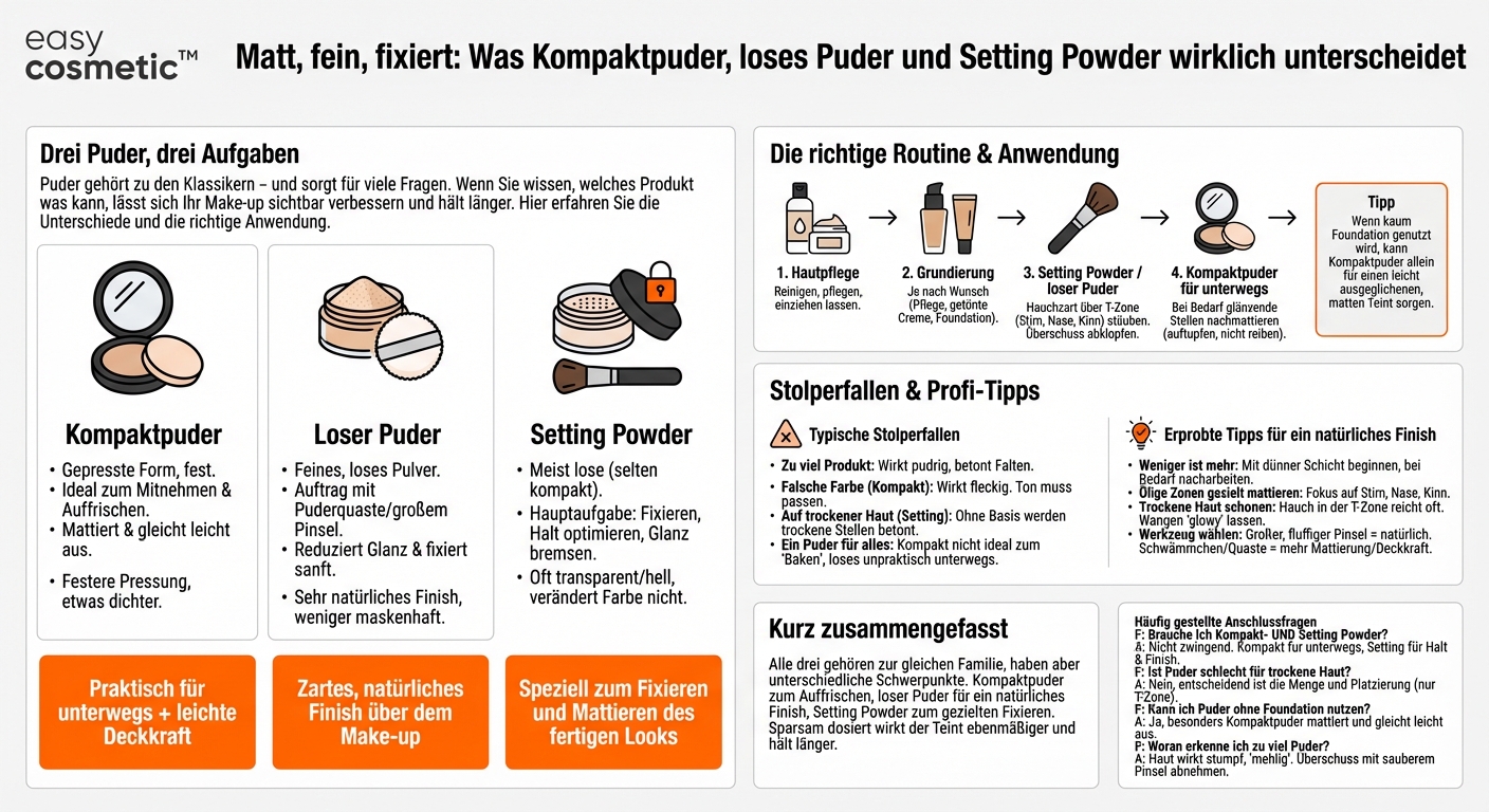 Was ist der Unterschied zwischen Kompaktpuder, losem Puder und Setting Powder?