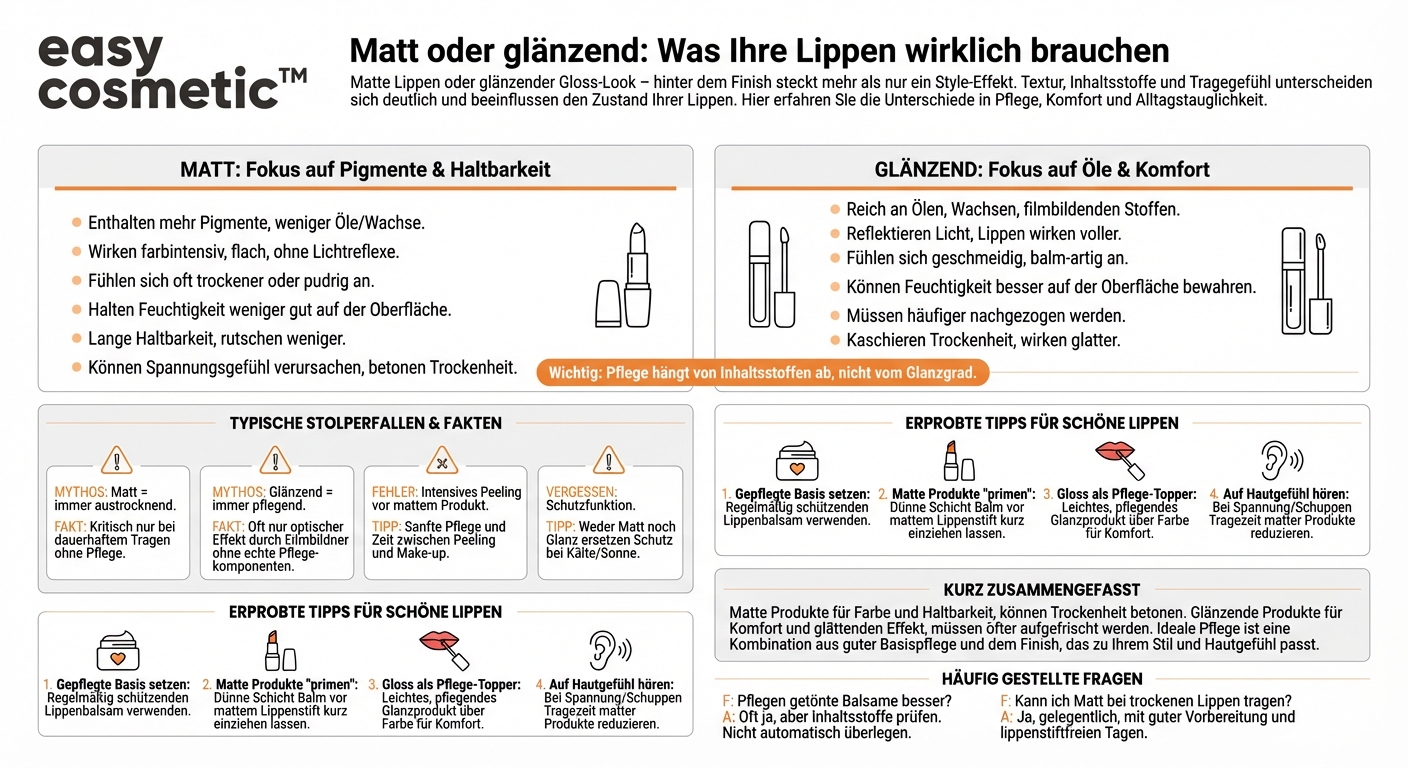 Was ist der Unterschied zwischen matten und glänzenden Lippenprodukten für die Pflege der Lippen?