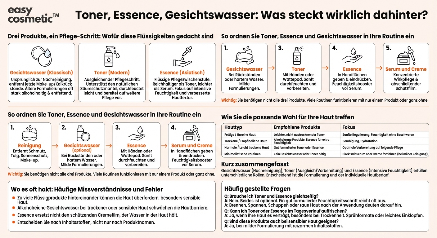 Was ist der Unterschied zwischen Toner, Essence und Gesichtswasser?