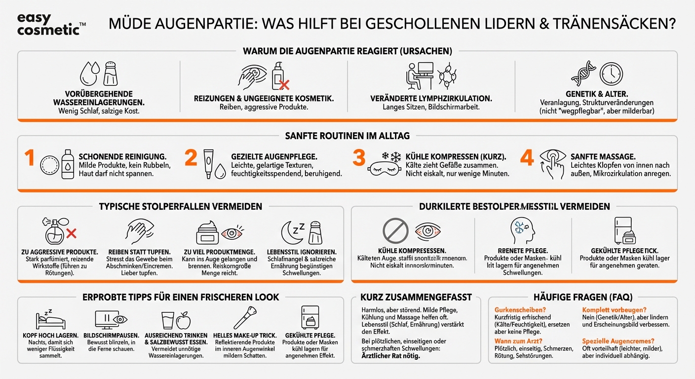 Was kann man bei geschwollenen Augenlidern oder Tränensäcken kosmetisch tun?