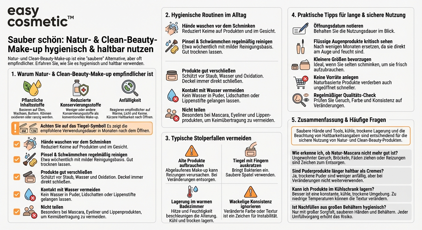 Was muss ich bei der Haltbarkeit und Hygiene von Natur- oder Clean-Beauty-Make-up beachten?