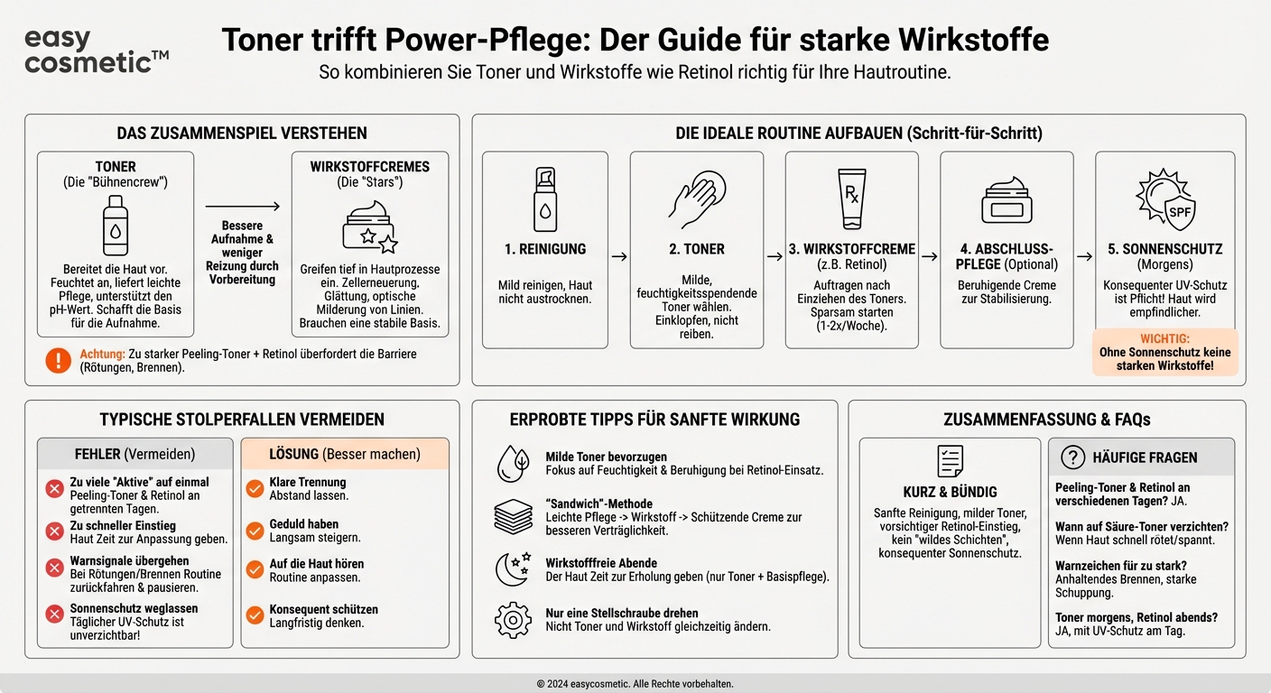 Was sollte ich bei der Kombination von Tonern mit starken Wirkstoffcremes oder Retinol beachten?