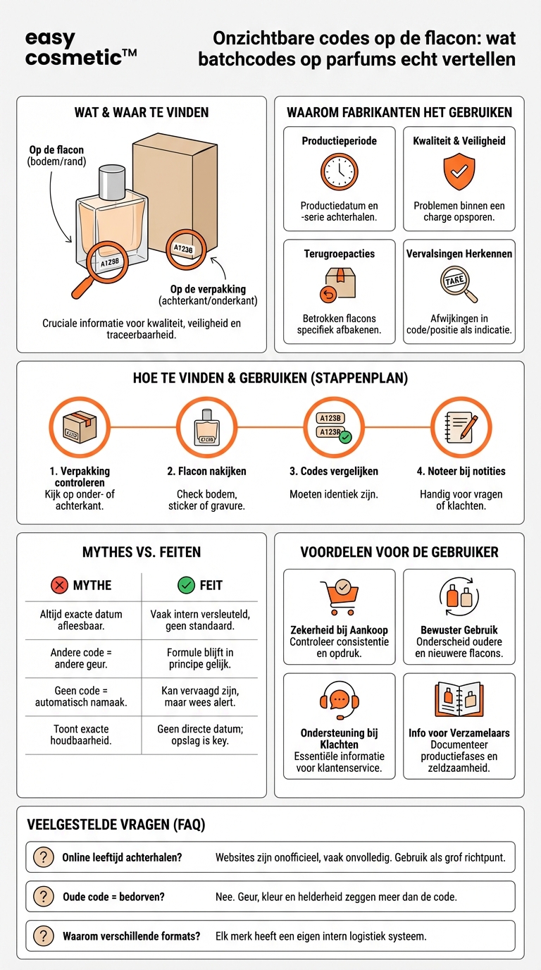 Wat betekenen de chargenummers (batchcodes) op parfumflacons?