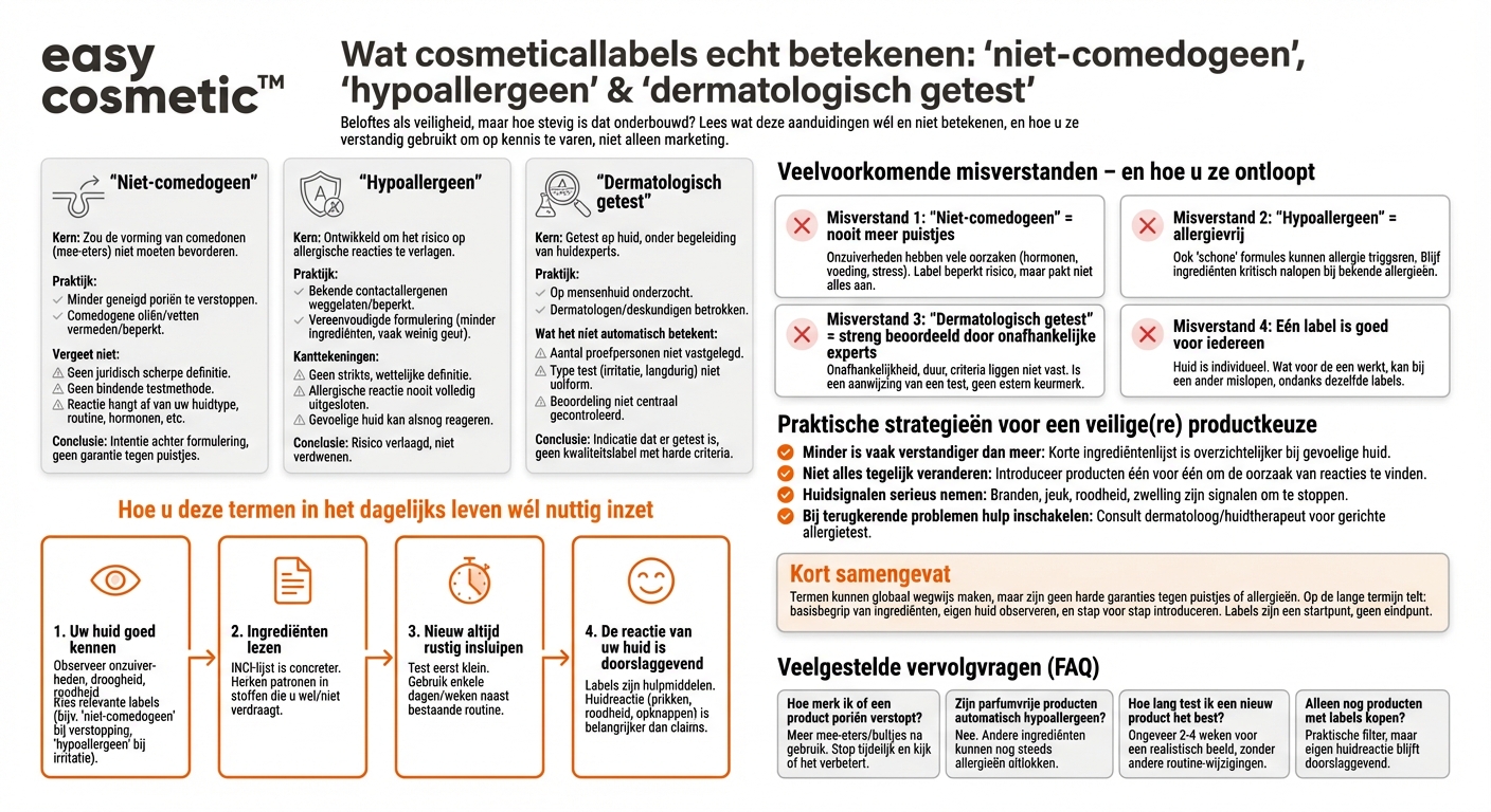 Wat betekenen ‘niet-comedogeen’, ‘hypoallergeen’ of ‘dermatologisch getest’ op cosmetische producten echt?