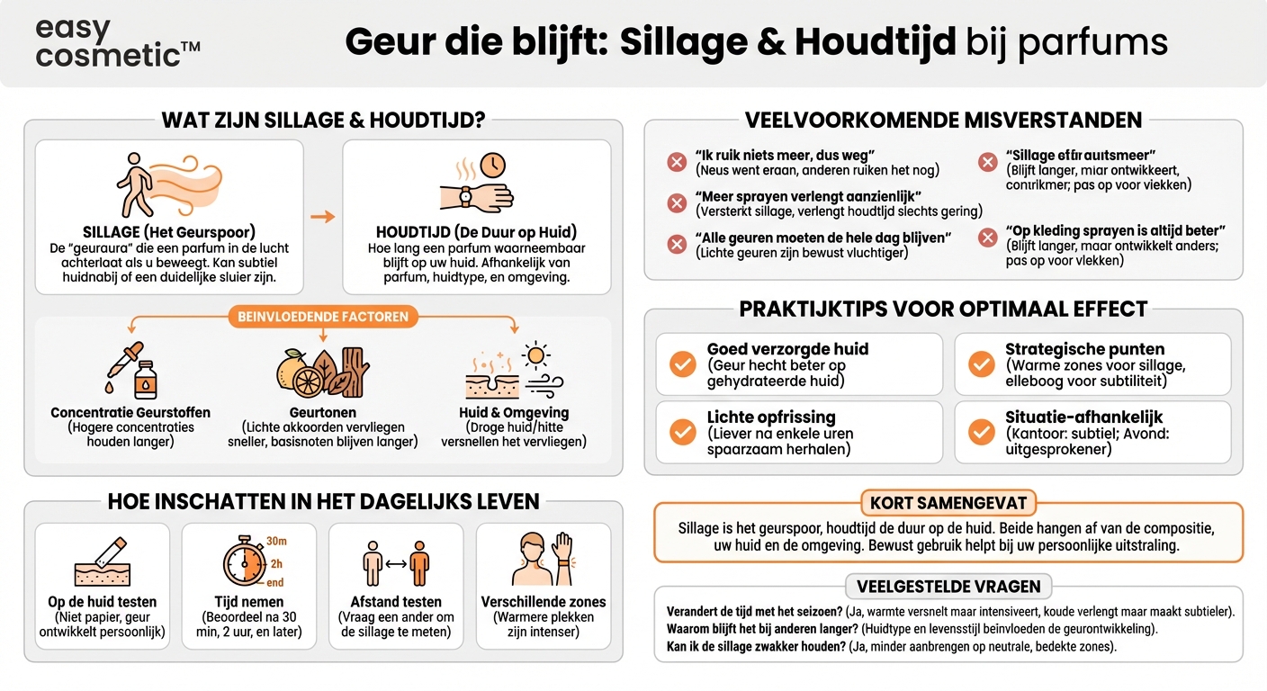 Wat betekenen sillage en houdbaarheid bij parfums?