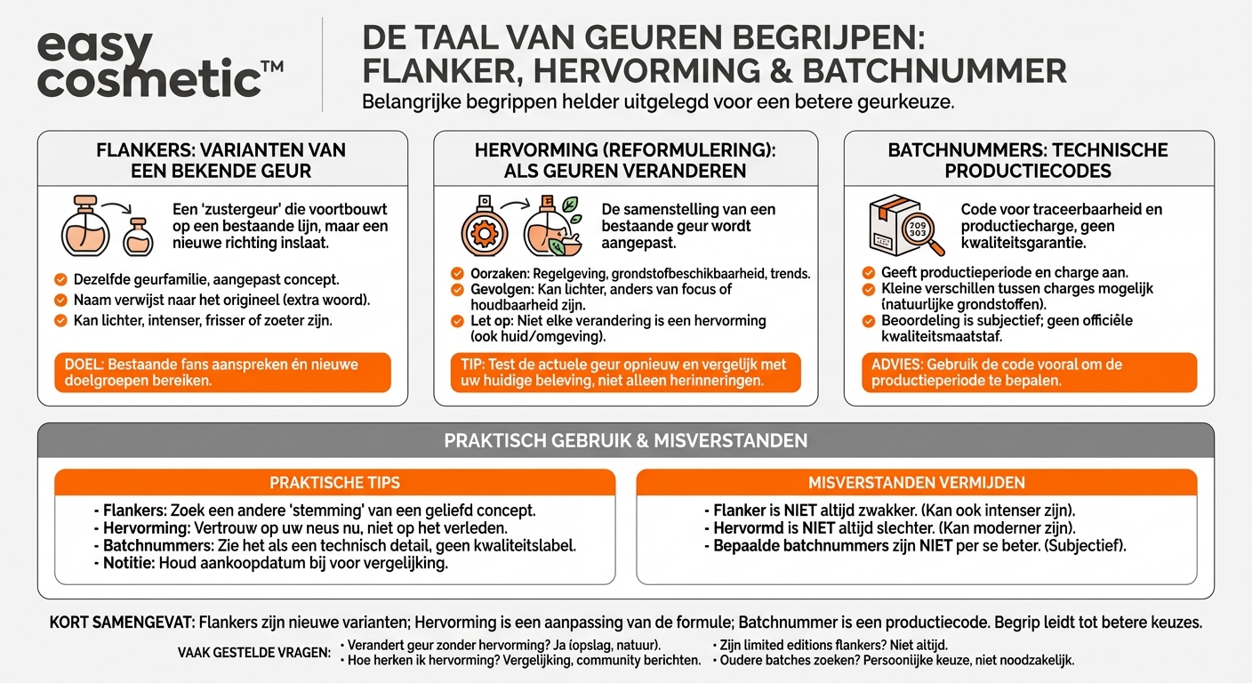 Wat betekenen termen als flanker, herformulering en batchnummer?