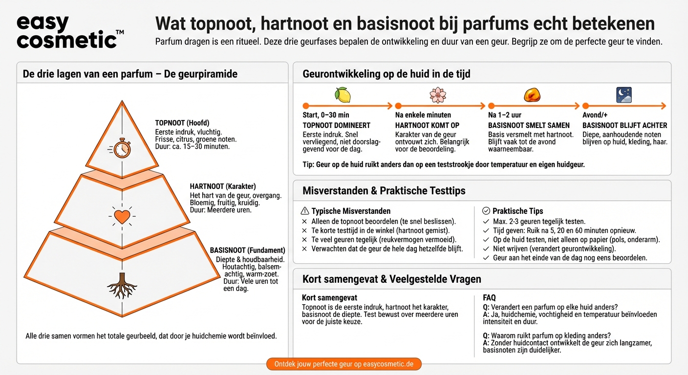 Wat betekenen topnoot, hartnoot en basisnoot bij parfums?