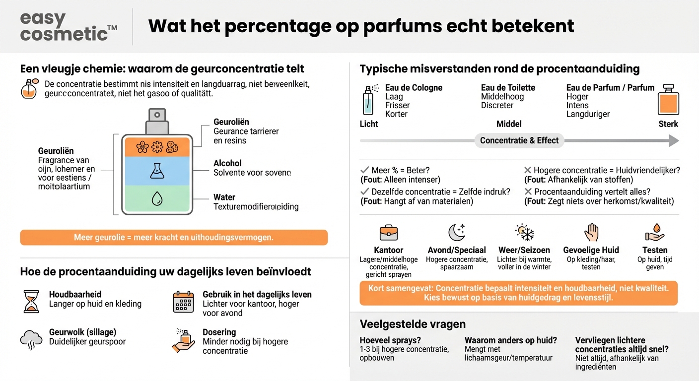 Wat betekent de concentratie-aanduiding (bijv. 15–20% geurolie) bij parfum?