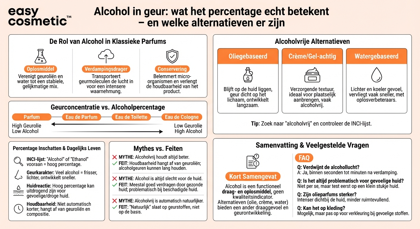 Wat betekent het alcoholgehalte in parfums en zijn er ook alcoholvrije varianten?