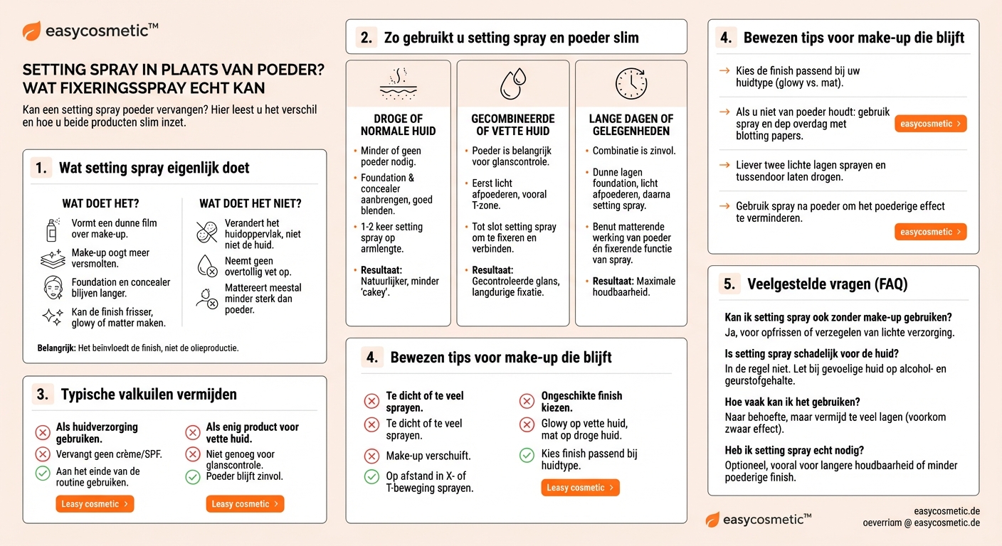 Wat doet een setting spray en vervangt het poeder?