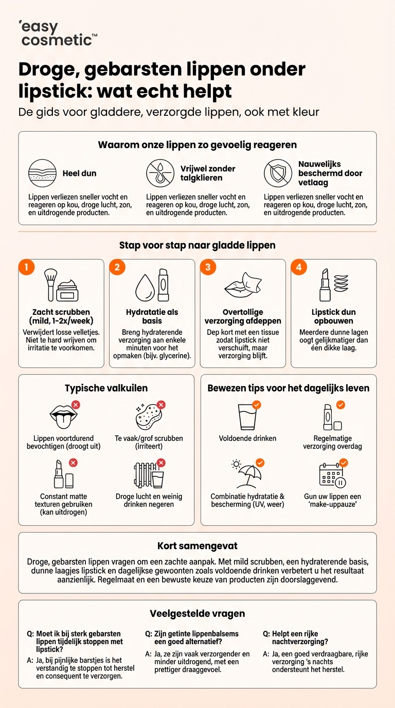 Wat helpt tegen droge en gebarsten lippen onder lipstick?