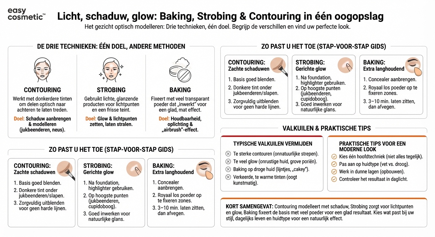 Wat is het verschil tussen baking, strobing en contouring?