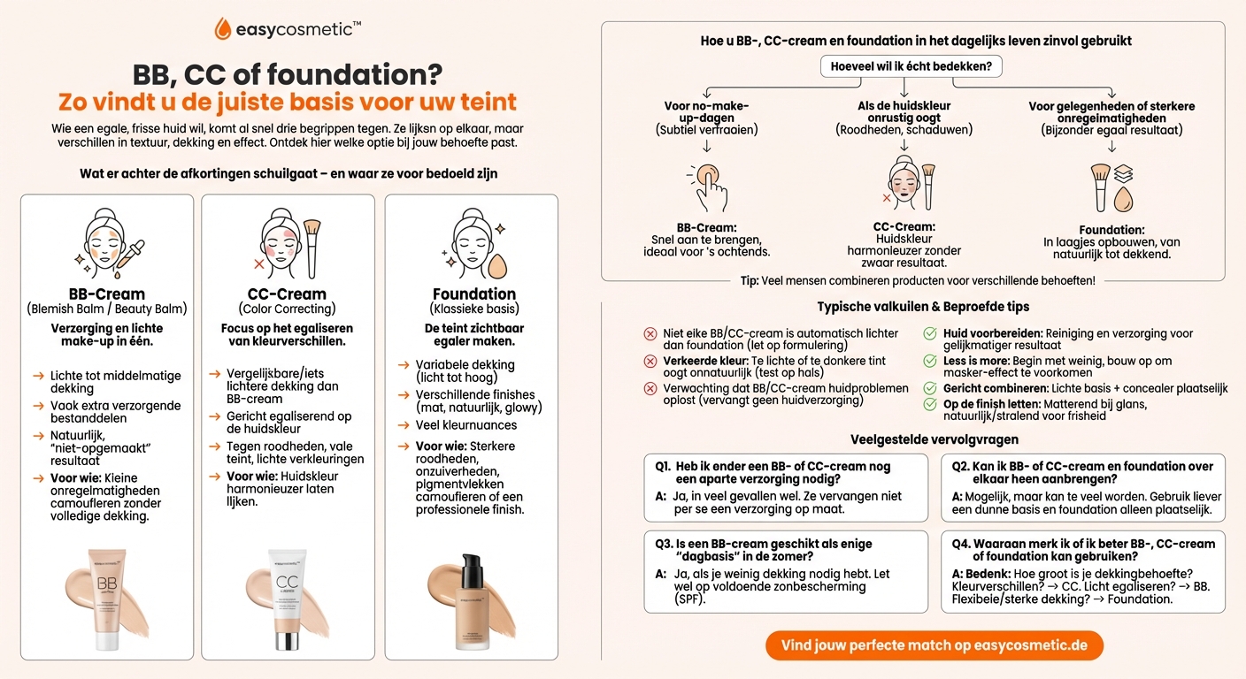 Wat is het verschil tussen BB-cream, CC-cream en een klassieke foundation?