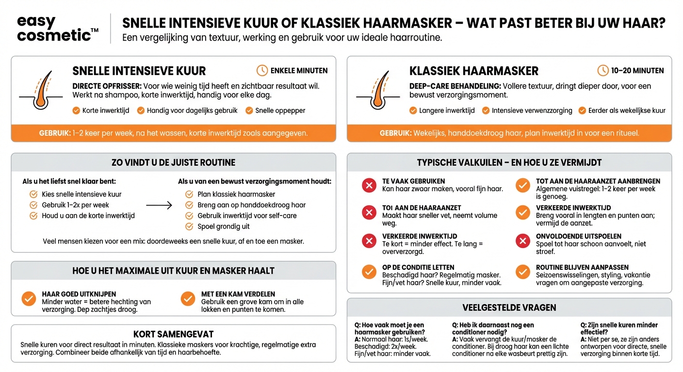 Wat is het verschil tussen een snelle intensieve kuur en een klassieke haarmasker?