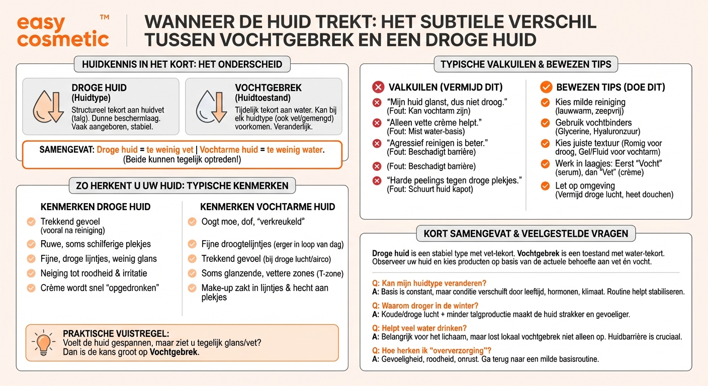 Wat is het verschil tussen een vochtarme en een droge huid?