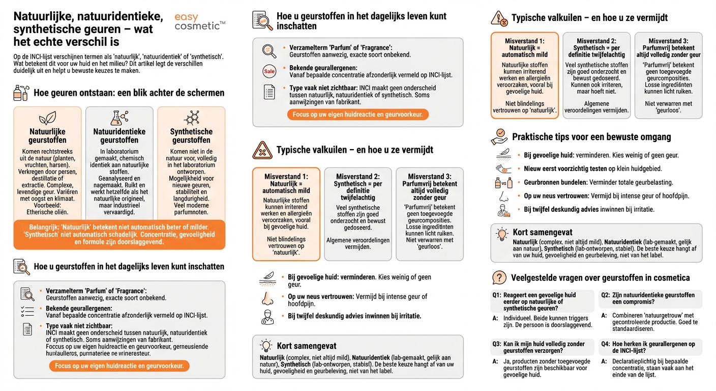 Wat is het verschil tussen natuuridentieke, synthetische en natuurlijke geurstoffen?