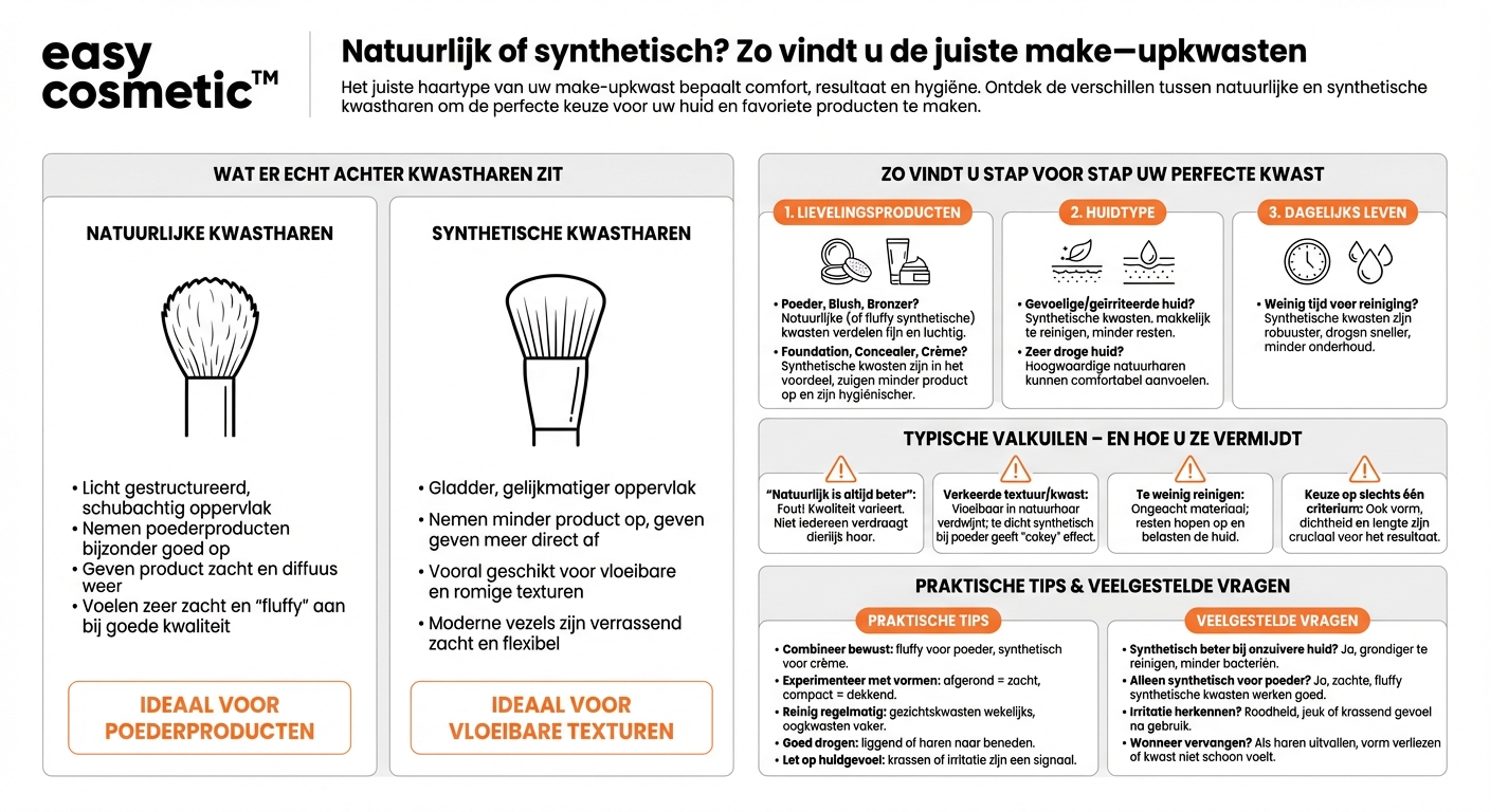 Wat is het verschil tussen synthetische en natuurlijke make-uppenselharen en wat is beter voor mij geschikt?