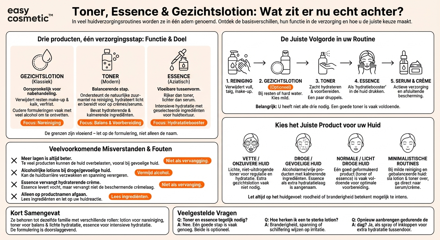 Wat is het verschil tussen toner, essence en gezichtslotion?