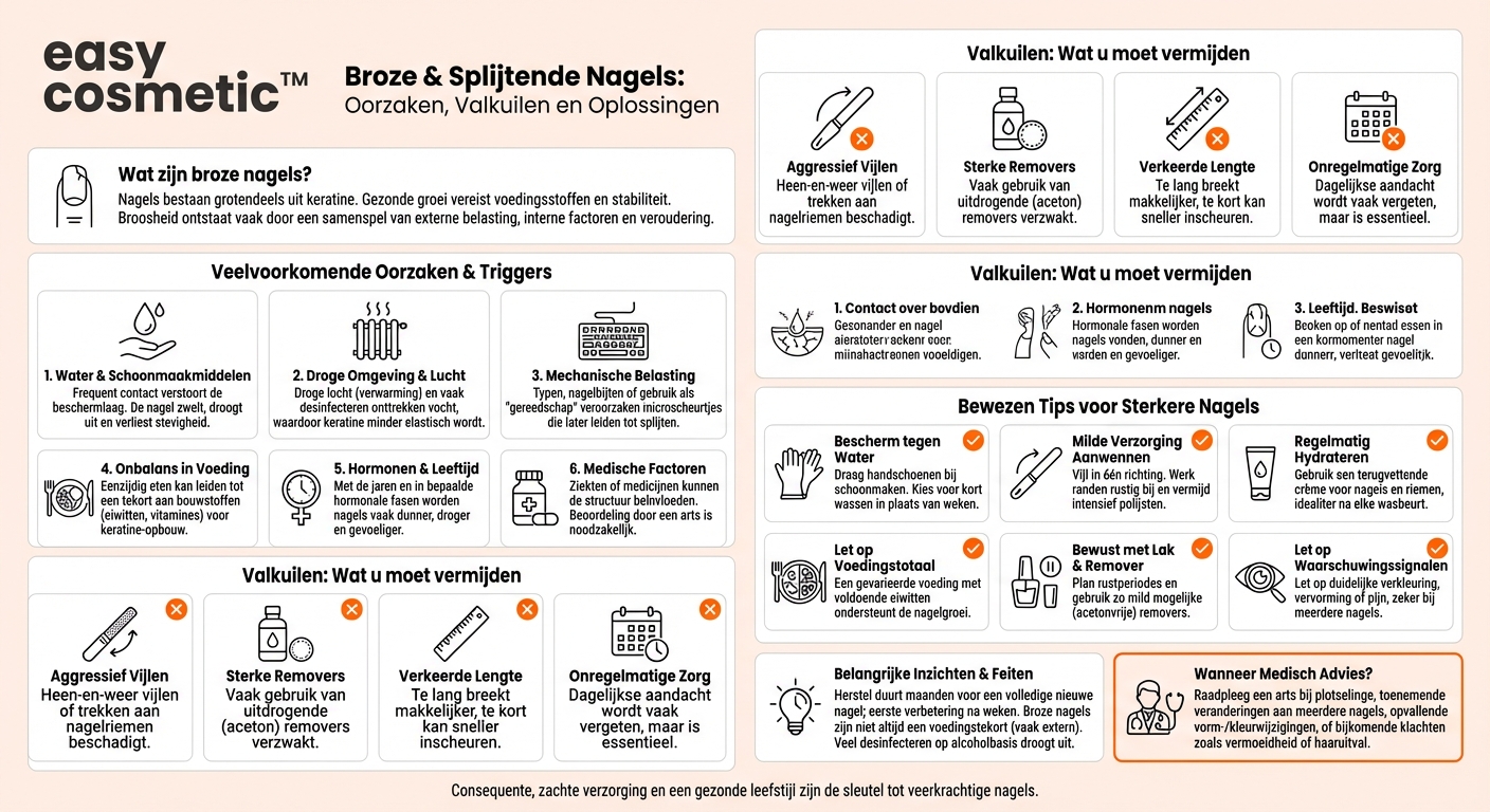 Wat kan de oorzaak zijn van broze, splijtende nagels?
