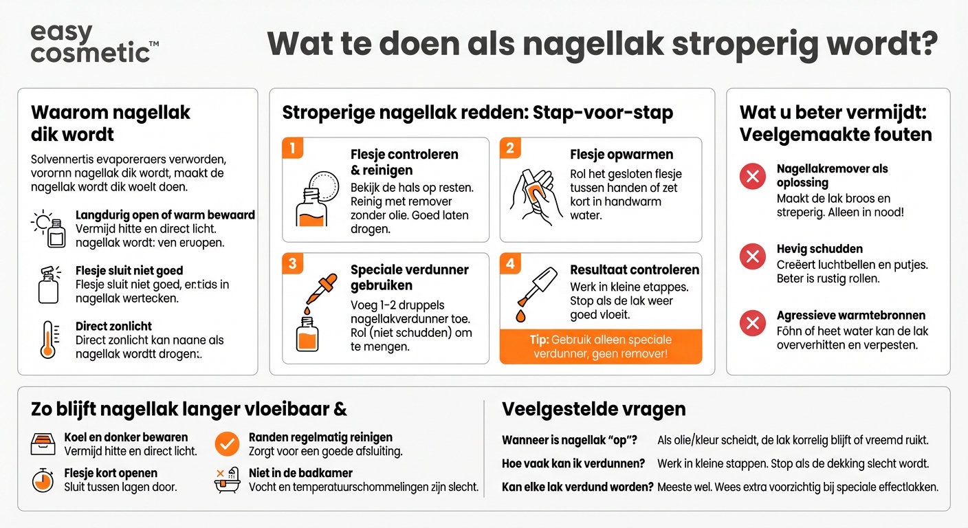 Wat kan ik doen als mijn nagellak dik vloeibaar is geworden?