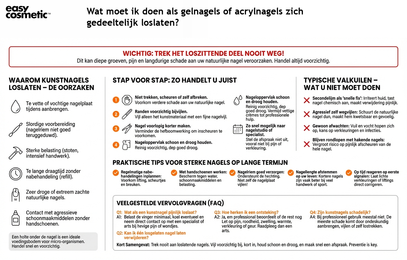 Wat moet ik doen als gelnagels of acrylnagels zich gedeeltelijk loslaten?