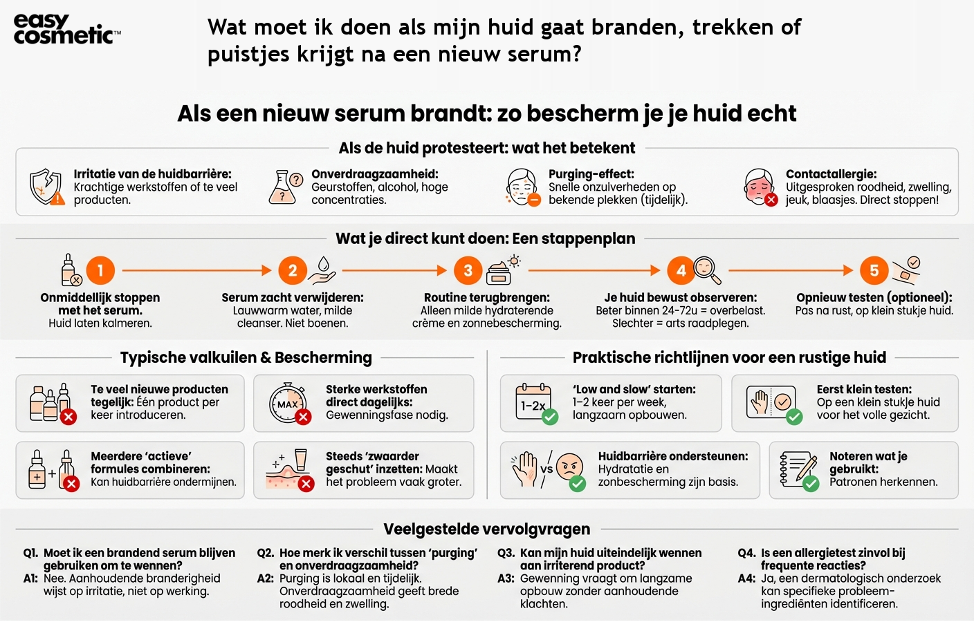 Wat moet ik doen als mijn huid gaat branden, trekken of puistjes krijgt na een nieuw serum?