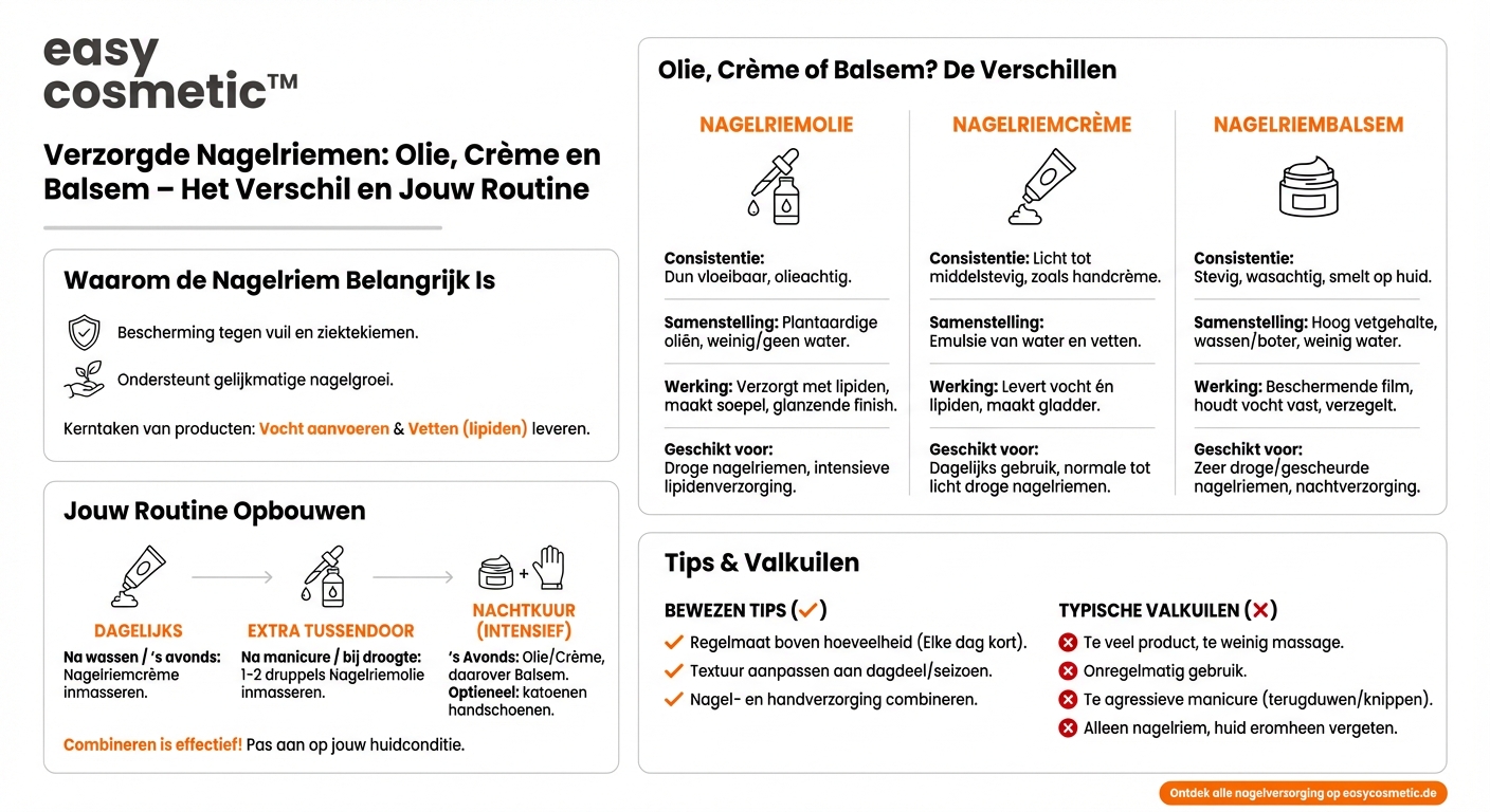 Wat zijn de verschillen tussen nagelriemolie, -crème en -balsem?