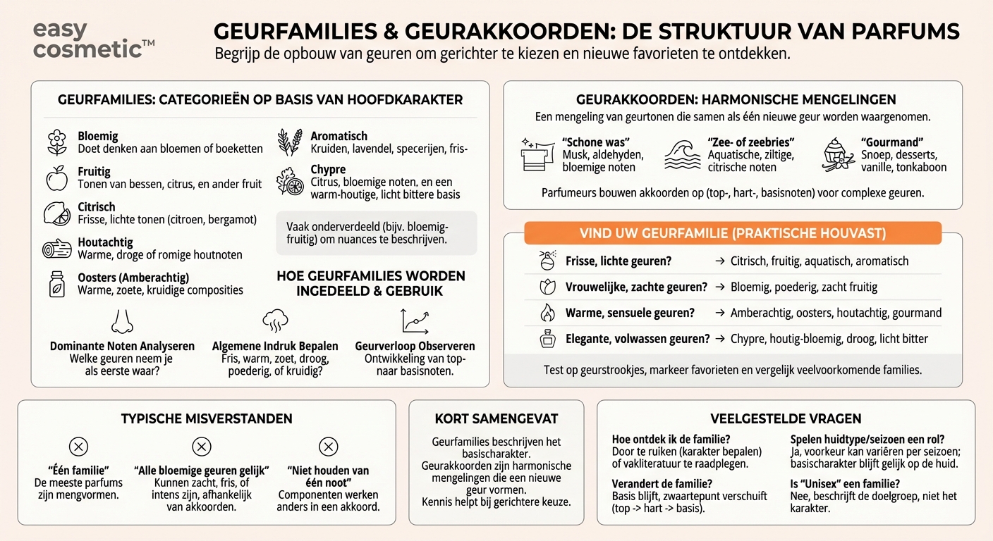Wat zijn geurfamilies en -akkoorden en hoe worden ze ingedeeld?
