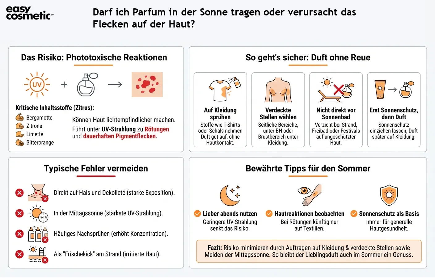 Darf ich Parfum in der Sonne tragen oder verursacht das Flecken auf der Haut?