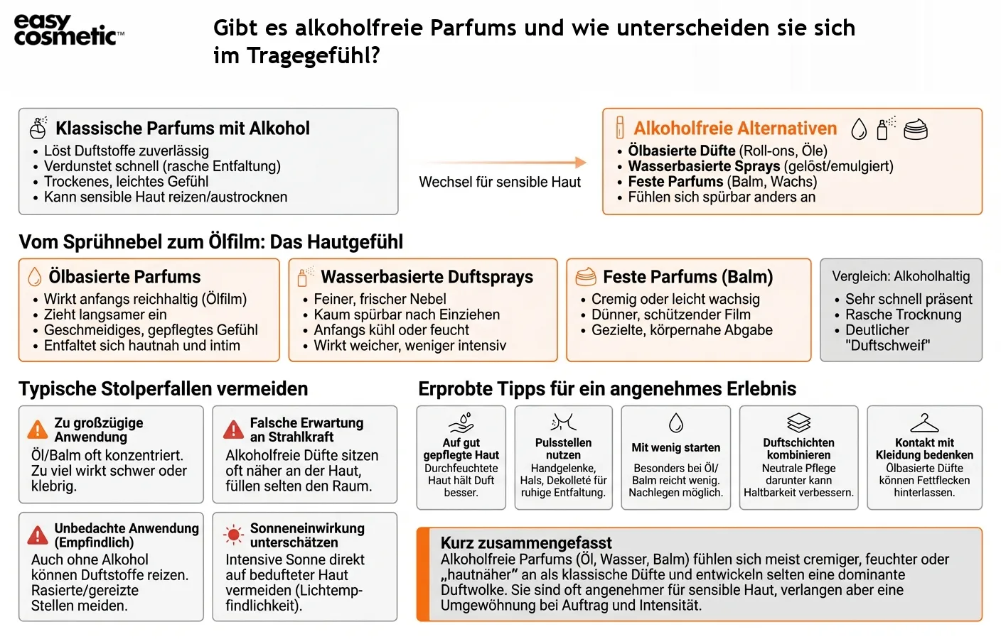 Gibt es alkoholfreie Parfums und wie unterscheiden sie sich im Tragegefühl?