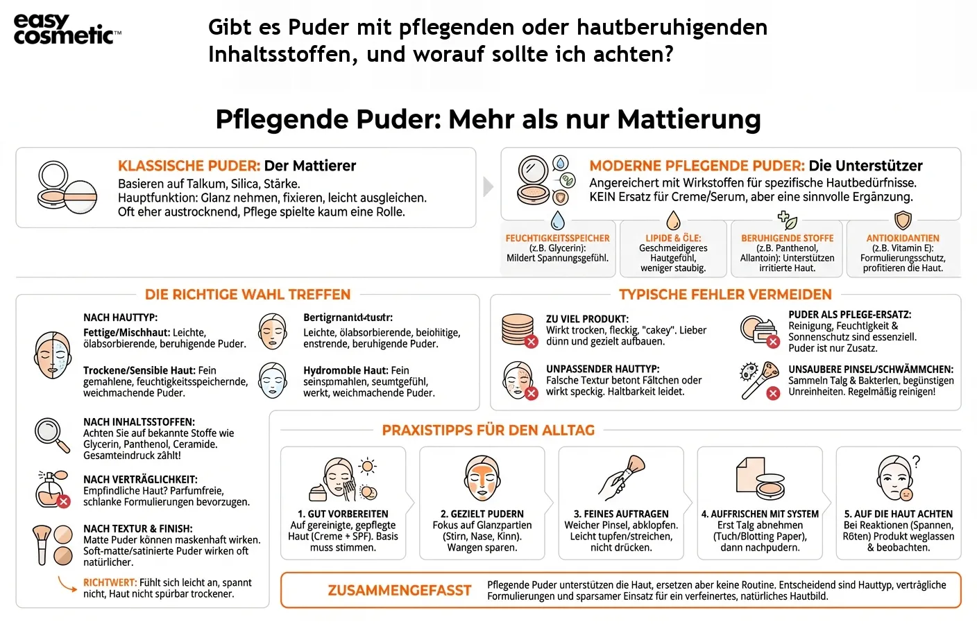 Gibt es Puder mit pflegenden oder hautberuhigenden Inhaltsstoffen, und worauf sollte ich achten?