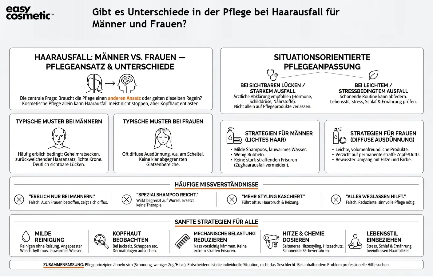 Gibt es Unterschiede in der Pflege bei Haarausfall für Männer und Frauen?