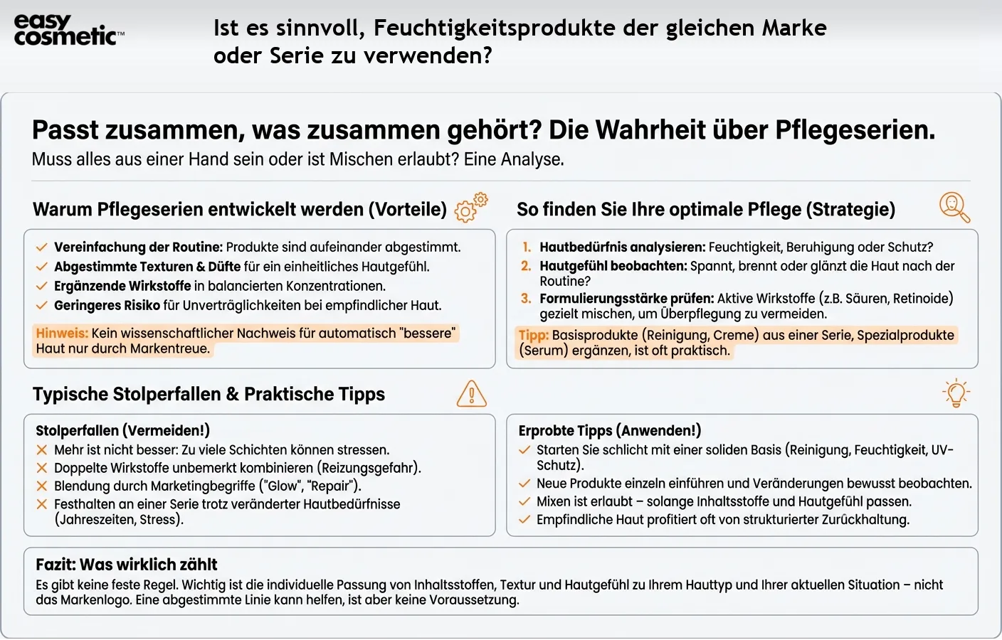 Ist es sinnvoll, Feuchtigkeitsprodukte der gleichen Marke oder Serie zu verwenden?