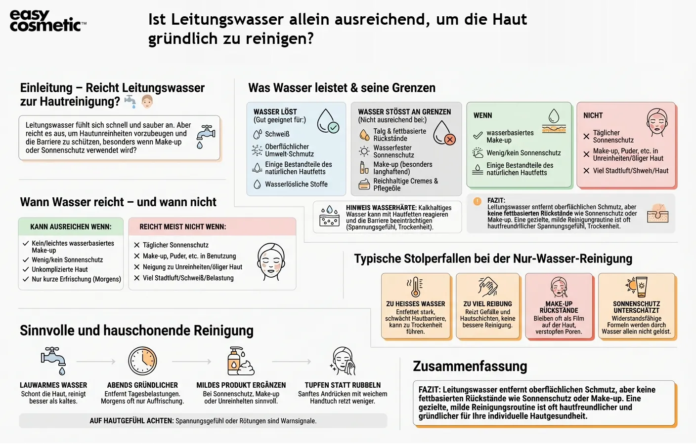 Ist Leitungswasser allein ausreichend, um die Haut gründlich zu reinigen?