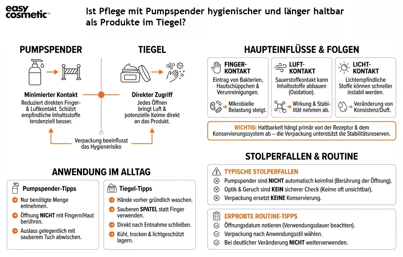 Ist Pflege mit Pumpspender hygienischer und länger haltbar als Produkte im Tiegel?